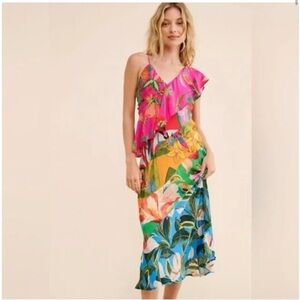 Farm Rio Mixed Flowery Ruffle‎ One Sholder dress size XS